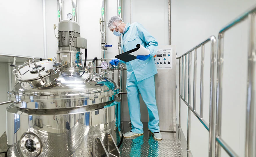 Scientist is working with control panel