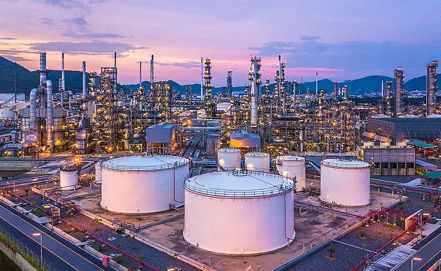 Aerial view of an oil and gas chemical tank