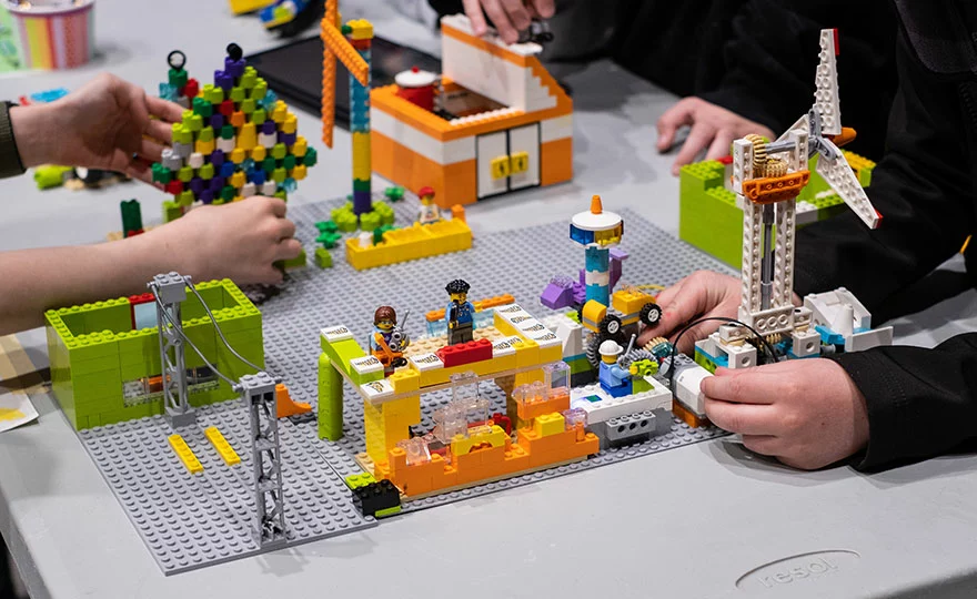 Moving Lego robot built by kids